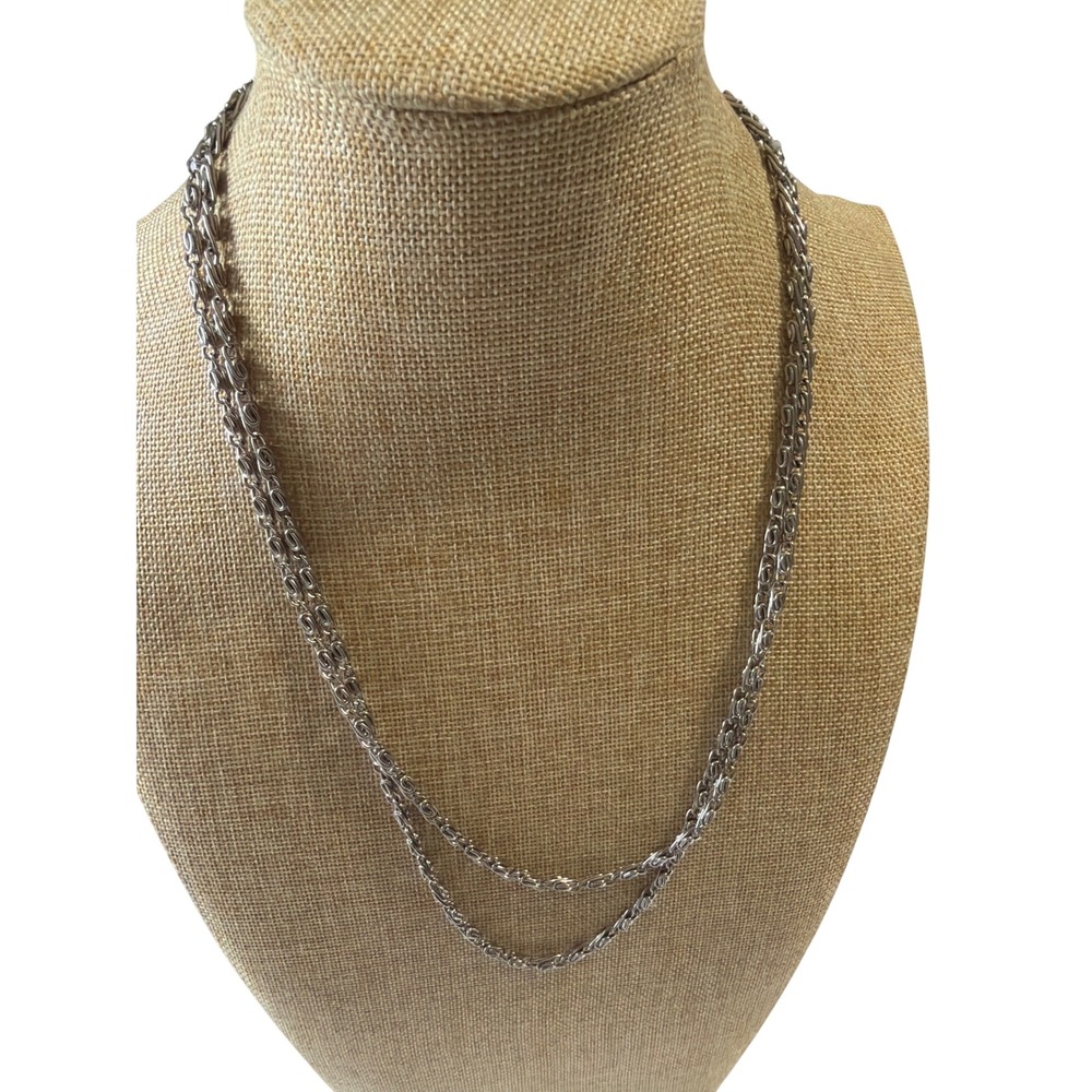 Vintage Silver Tone Long Opera Length‎ S-Link Chain Necklace Layering